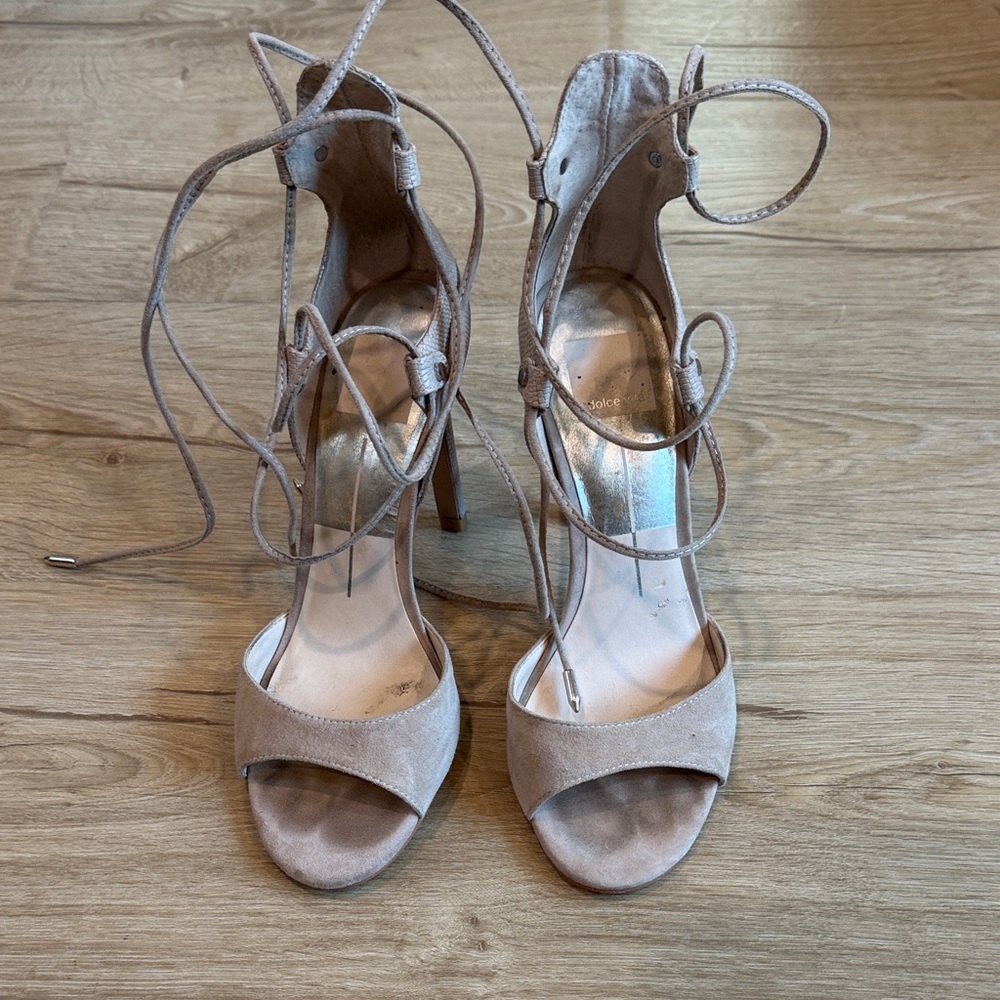 Dolce Vita Lace-Up Heels in Light Tan
